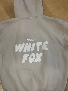 White Fox Boutique Beige Logo Hoodie with White Print